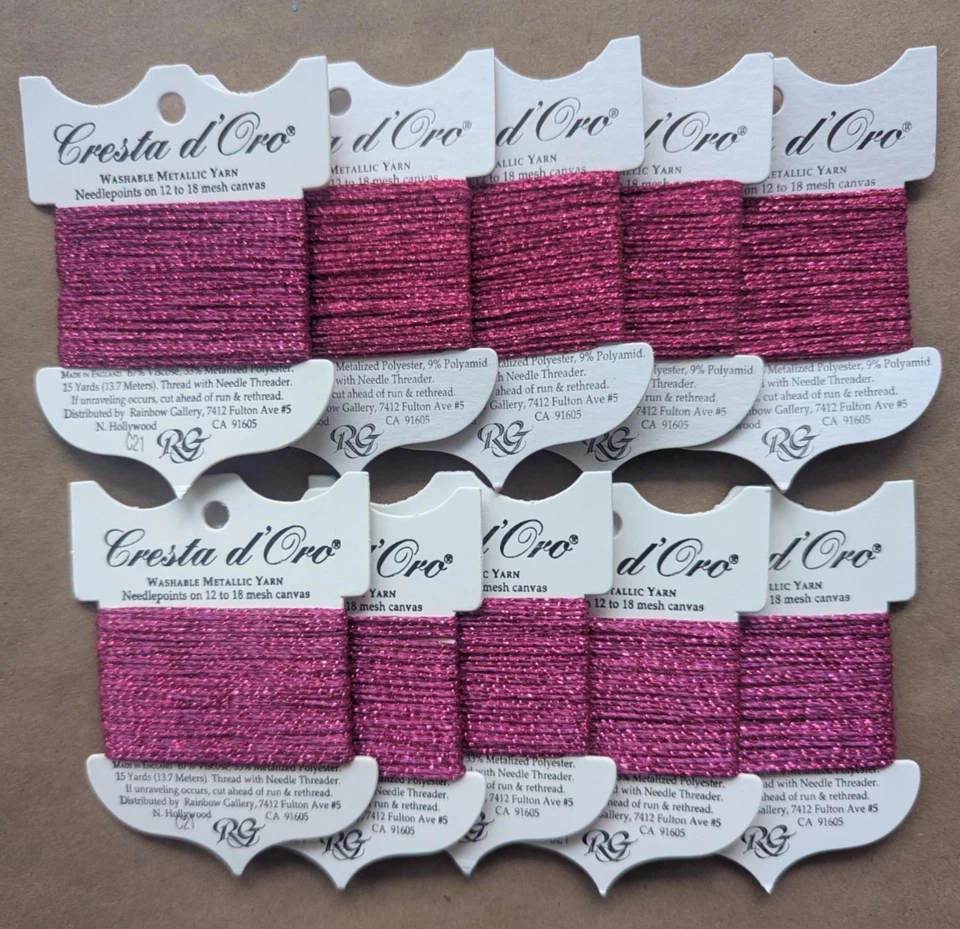 Rainbow Gallery Cresta d'Oro Metallic Thread - Fuchsia C21 - Lot/10 Cards - Image 1 of 1