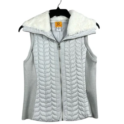 Ruby Rd Quilted Vest Faux Fur Collar Womens Size Medium Gray Sleeveless - Image 1 of 4