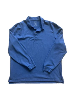 LL Bean Mens Blue Long Sleeve Pique Cotton Polo Shirt Traditional Fit L - Picture 1 of 10
