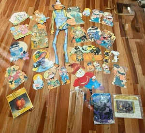 Lote 30+ Decoraciones Vintage Halloween Vacaciones Pascua Recortadas Espantapájaros Calabazas - Imagen 1 de 12