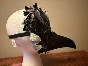 Spirit Halloween Black Raven Crow Beak Mask Feather Plague Doctor Costume - Picture 1 of 8