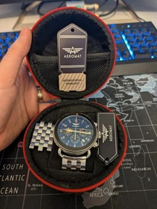Aeromat VDN Blue & Black Steel , Seiko VK63 Mecha- Quartz Chronograph - Picture 1 of 3