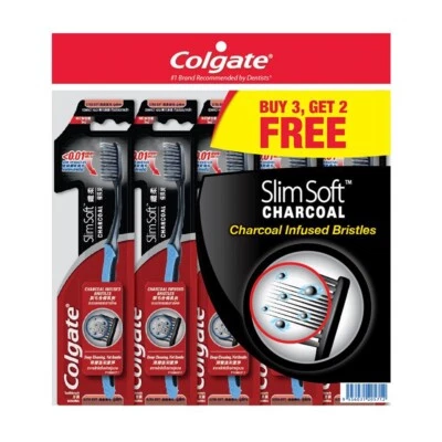 COLGATE Charcoal Infused Toothbrush SlimSoft Bristles Removes Plaque - 5 Units - Image 1 of 4