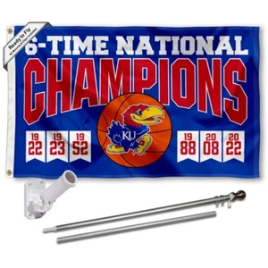 Kansas KU Jayhawks Mens Basketball 6 Time National Champions Flag Pole and - Picture 1 of 5