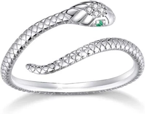 925 Sterling Silver Adjustable Snake, Cat & Flower Ring – Jewelry Gift for Women - Picture 1 of 6