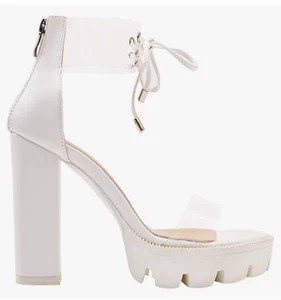 OLCHEE Women's Clear Ankle Strap Platform Sandals - Transparent Lace High Heels - Picture 1 of 20