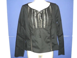 Cynthia Steffe Top Size XS Black Semi-sheer Long Sleeves Lace Trim - Picture 1 of 3