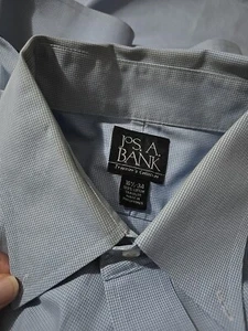 JOS A BANK TRAVELERS LONG SLEEVE SHIRT BLUE HOUNDSTOOTH PLAID MENS L 16-1/2 - 34 - Picture 1 of 6