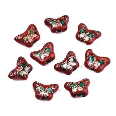 100x Cuentas Mariposa Cloisonne Rojo Hecho a Mano Espaciador Artesanía Fabricación de Joyas 15x11mm Foto 1 de 2