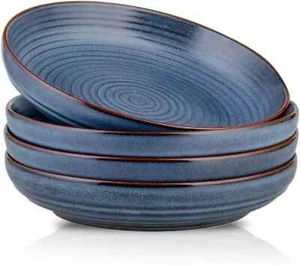 9.2 Inch Large Pasta Bowls Set 4 40Oz Big Salad Bowl Set 4 Ceramic Plates - Picture 1 of 7