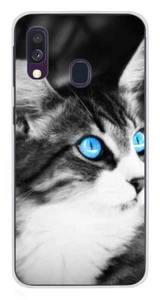 Coque en silicone imprimée compatible Samsung Galaxy A40 Chat yeux bleu - Picture 1 of 3