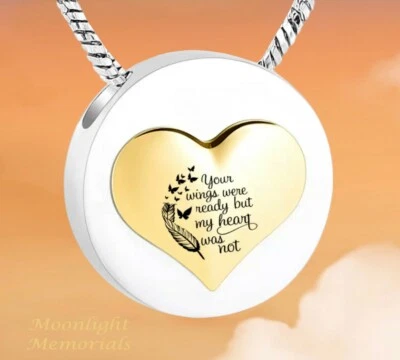 Novo Colar Suas Asas Estavam Prontas, Mas Coração Não Era Pena Cremação Urna Cinzas - Imagem 1 de 2