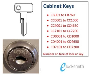 Key Cut to Code Number Suits Steelco + others CB CC CD Filing Cabinet Lock - Picture 1 of 7