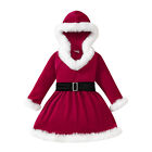 Toddler Baby Girl Christmas Costume Hooded Velvet Dress With Waistband Warm
