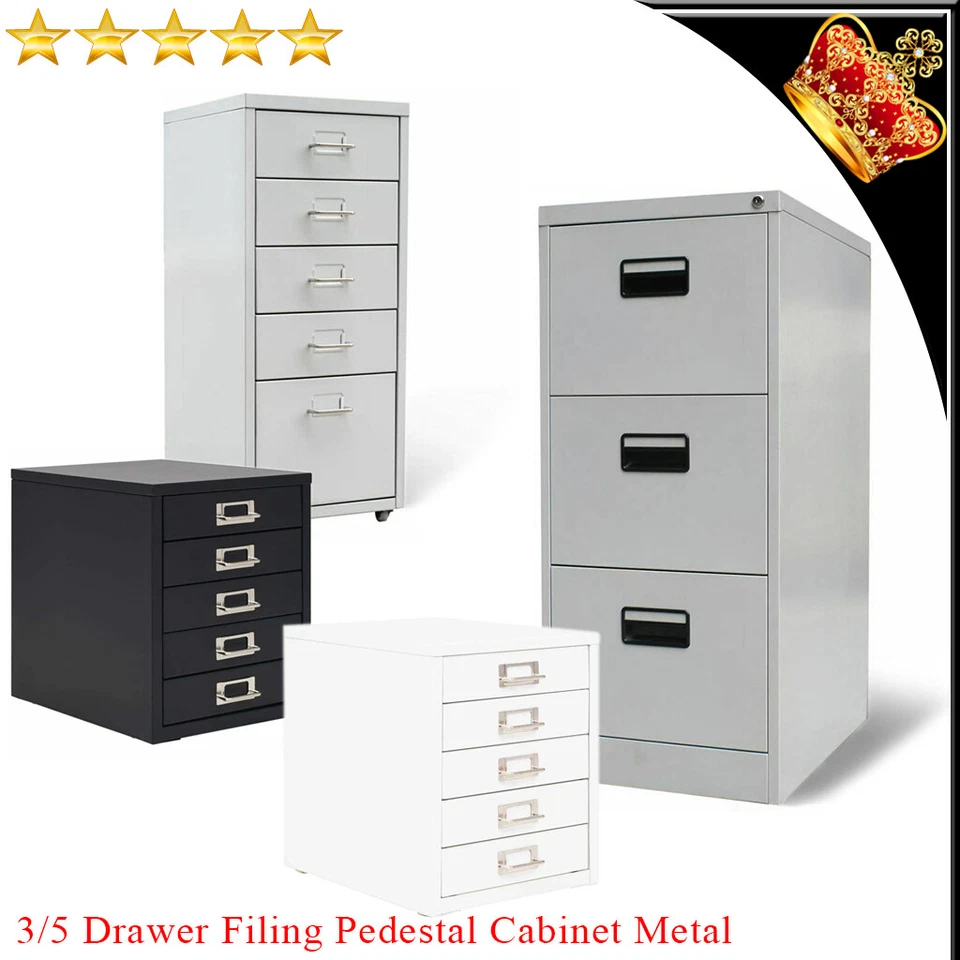 Filing Pedestal Cabinet File Office 3/5 Drawer Metal Under Desk Storage Unit AU - image 1 of 1