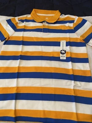 NUEVO CON ETIQUETAS, Niño J Caqui Polo Estilo Camisa XL NARANJA AZUL Y BLANCO Foto 1 de 3