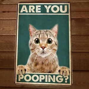 Are You Pooping Cat 8x12 Funny Bathroom Metal Wall Sign #2 - Picture 1 of 1