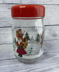 Vtg Christmas Glass Jar w/ Red Plastic Lid Made in France 1 Liter Santa