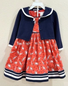 Janie And Jack Seahorse Sails Crab Poplin Dress with cardigan SIZE 2T - Picture 1 of 17
