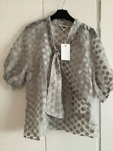 Ted baker tie neck blouse size 4 silver grey uk size 14 new with tags