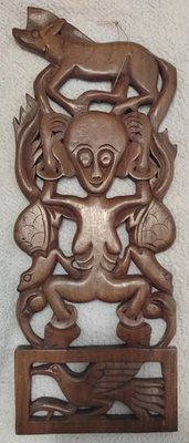 Arte de pared de madera indonesio - Wolf & Bird Foto 1 de 4