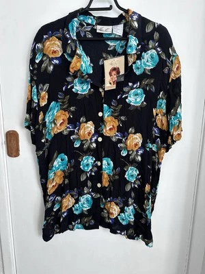 Vintage Kathie Lee Plus Size 22 Blouse Short Sleeve Floral Blue Black Orange (Q) - Image 1 of 4