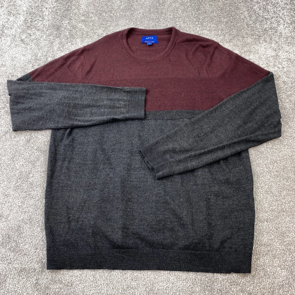 APT. Sudadera tejida pulóver 9 Seriously Soft para hombre talla XXL gris borgoña Foto 1 de 4