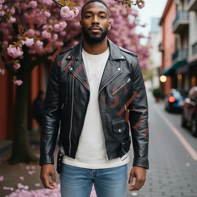 Chaqueta clásica de cuero de motociclista negra - estilo callejero atemporal Foto 1 de 4