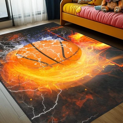 Alfombra de baloncesto - Alfombra de baloncesto para dormitorio de niños - Alfombras deportivas - Cesta negra... Foto 1 de 4