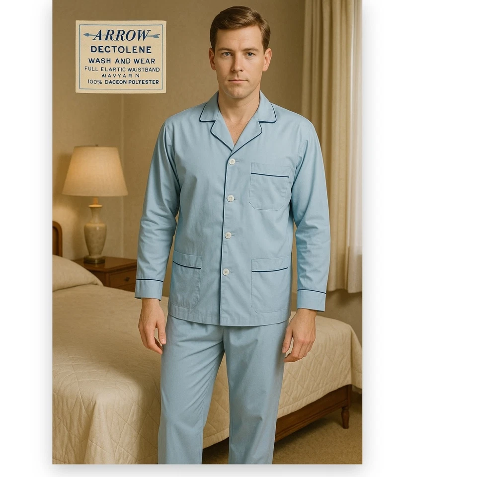 Juego de Pijama Arrow Decton Hombre Mediano M Sanfornizado Dacron Poli De Colección Años 60 Nuevo de Lote Antiguo Nuevo Foto 1 de 4