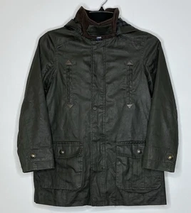 Jacadi Paris Jacket Boys 10 10Y Green Hooded Zip Snap Waxed Cotton - Picture 1 of 8