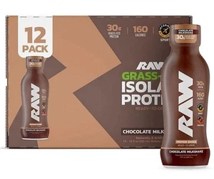 (12 Pack) RAW Protein Shake Chocolate 30g High Protein 11oz Bottles - Picture 1 of 8