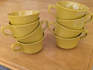 Lot of 7 +1 Vintage Allied Chemical Melamine Plastic Tea Cups Mustard Yellow - Picture 1 of 5