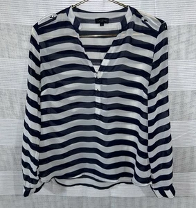 The Limited Size Med Navy White Stripe Sheer Top Blouse Stylish Women 25x19 - Picture 1 of 4
