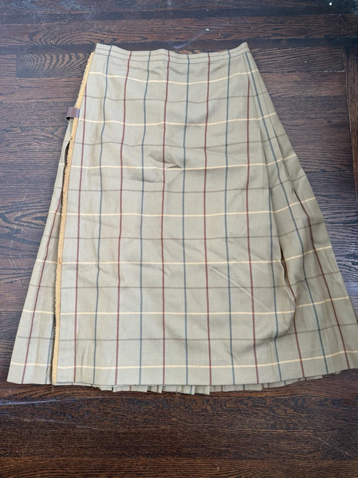 Falda plisada de lana Burberry vintage ajustable 12 cintura hecha en Inglaterra marrón Foto 1 de 4