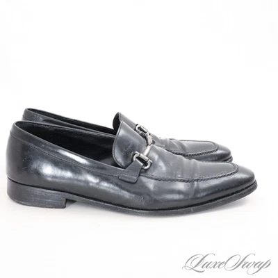 Salvatore Ferragamo Made Italy Black Leather Silver Horsebit Loafers Shoes 8.5 - Image 1 of 4