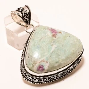 Ruby In Fuchsite Gemstone 925 Sterling Silver Vintage Style Pendant 1.89" o785 - Picture 1 of 8