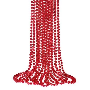 12 PCS Red Mardi Gras Beads Red Beads Christmas Necklaces 33" Metallic Beaded... - Picture 1 of 7