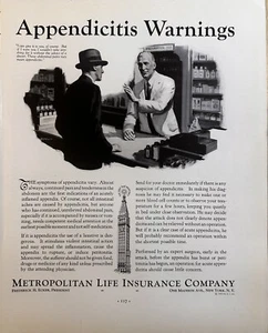 1934 Metropolitan Life Insurance Print Ad Appendicitis Warnings Pharmacist - Picture 1 of 3