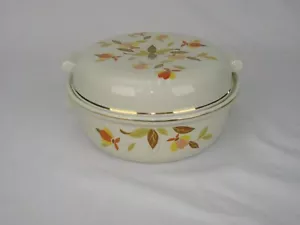 HALL CHINA Autumn Leaf "TOOTSIE ROLL CASSEROLE" & lid ~ MARY DUNBAR ~ JEWEL TEA - Picture 1 of 7