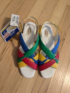 Dr. Scholl's Vtg Air Pillo Womens 7W Colorblock Leather Slingback Sandals New - Picture 1 of 8