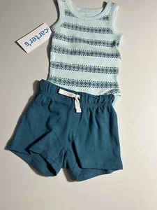 Carters Baby Boy 2 Piece Knit Green Dinasour Short Outfit Size NB NWT. - Picture 1 of 3