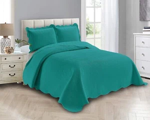 Linen Plus Luxury Oversized Coverlet Embossed Bedspread Set Solid Turquoise K... - Picture 1 of 2