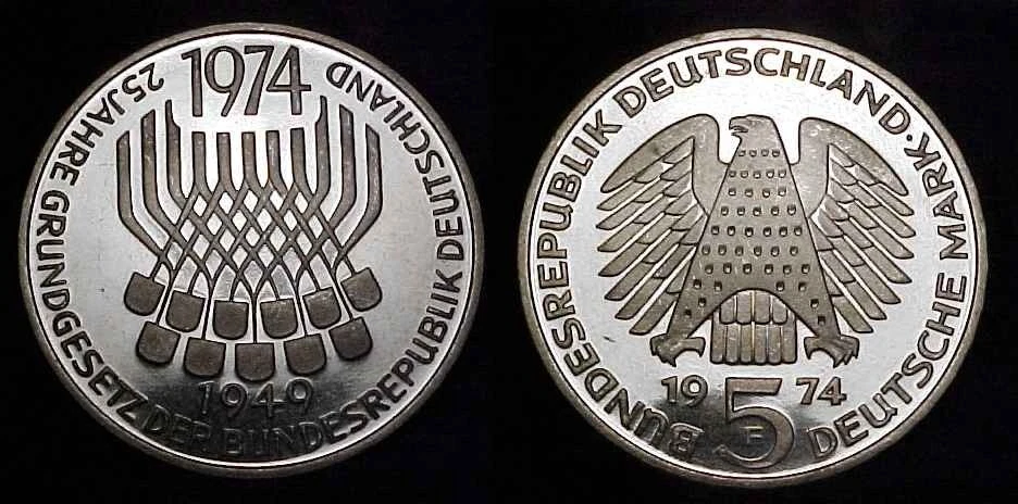 GERMANY 1974 F 5 Mark 25th Anniv. Constitutional Law Proof - Image 1 of 1