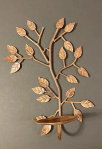 Vintage Rustic Metal Leaves Wall Art Sconce Copper Color MCM Farmhouse Country - Picture 1 of 8