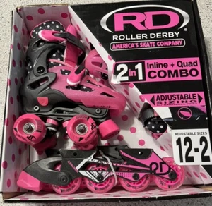 NIÑAS RD Roller Derby 2 en 1 Ajustable En Línea-Cuádruple Combo Patines (TALLA 12-2) NUEVO - Imagen 1 de 5