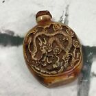 Vintage Antique Chinese Snuff Bottle Hand Carved Dragon Resin Lacquer Perfume