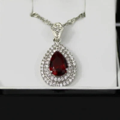 925 Sterling Silver Red Ruby Engagement Pendant, Wedding Ruby Pendant Necklace 7 - Image 1 of 3