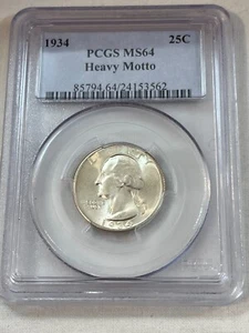 1934 Washington Quarter Heavy Motto PCGS MS64 Cert# 24153562 NICE! PQ! - Picture 1 of 4