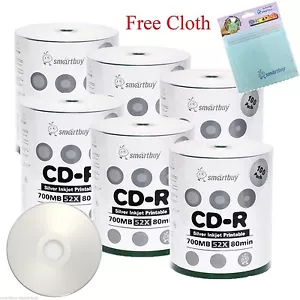 600 SmartBuy CD-R 52X disco imprimible cubo de inyección de tinta plateado + tela de microfibra GRATUITA - Imagen 1 de 5